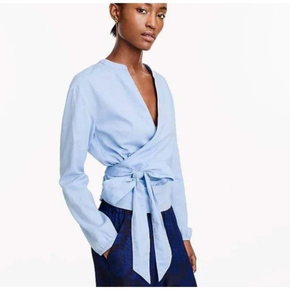 J. Crew Sara Oxford Light Blue Wrap Shirt, Tall Medium